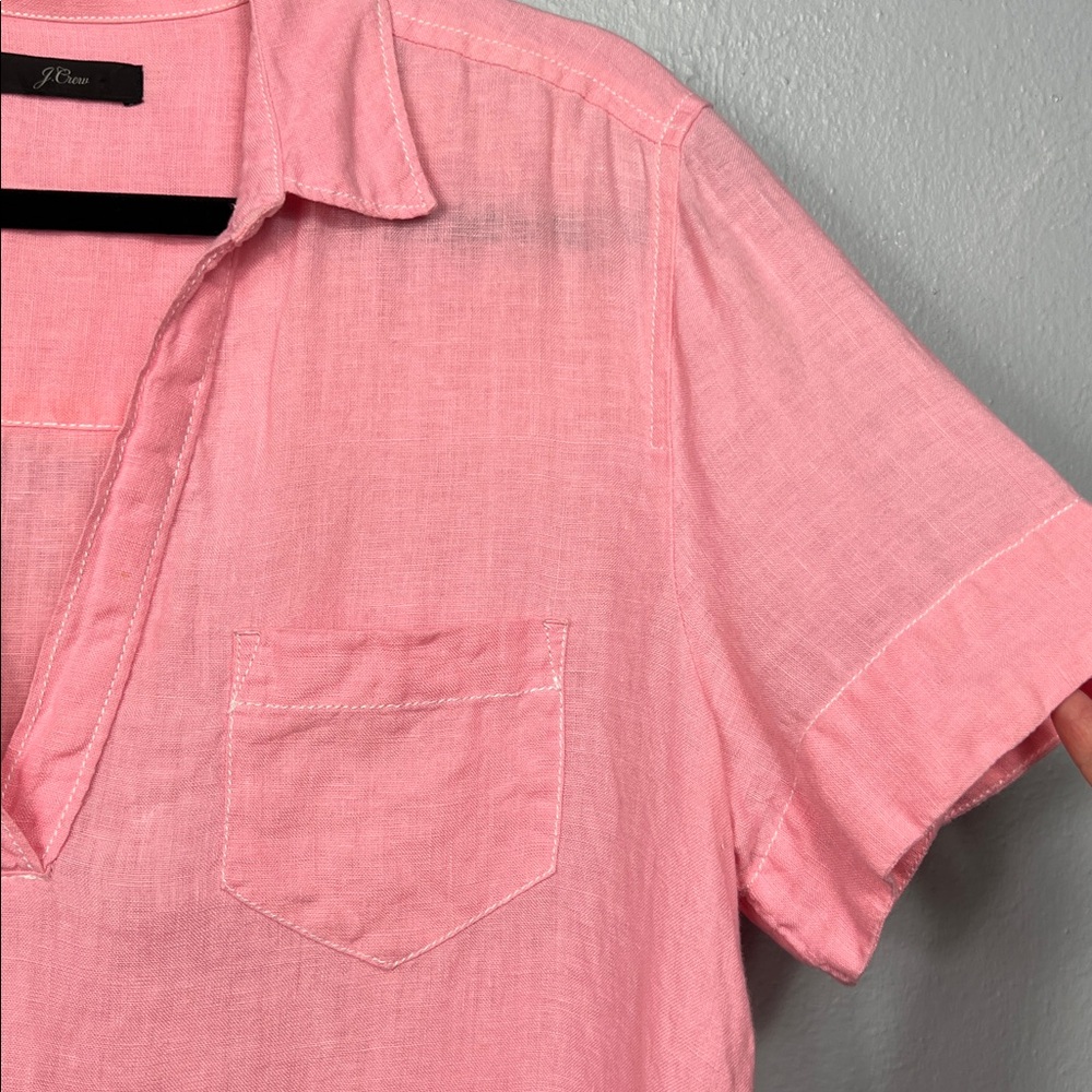 J. Crew Linen Pink Short Sleeve Popover Top Blouse Medium - Picture 3 of 7